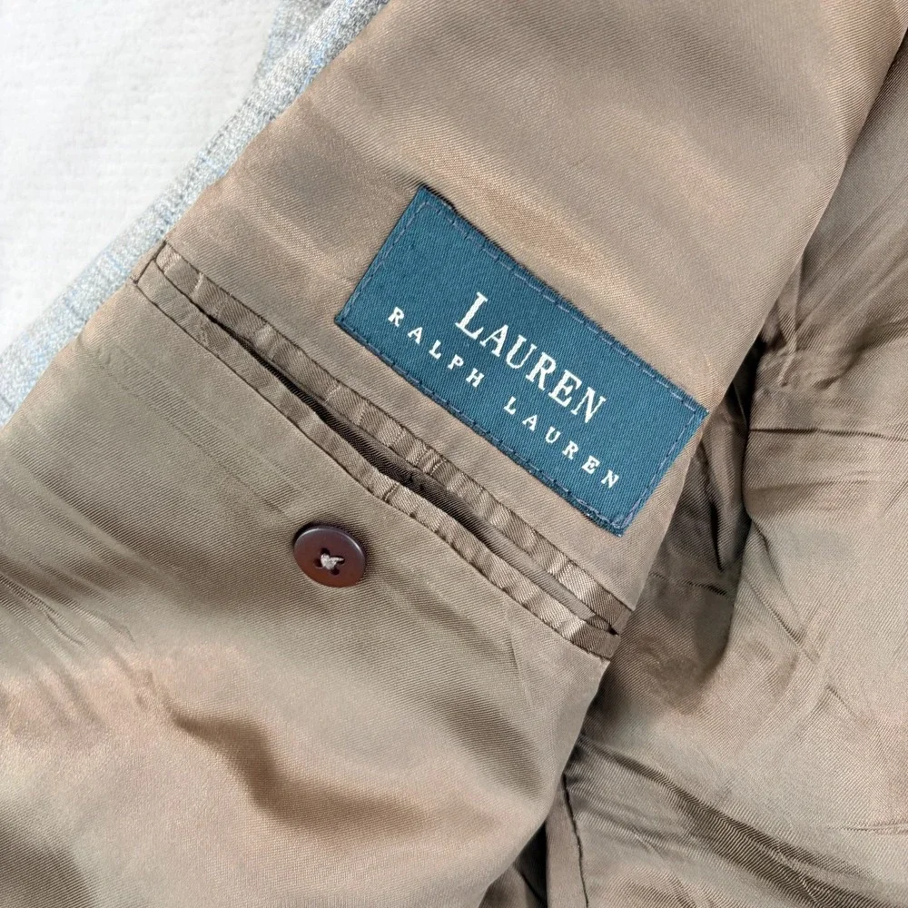 Lauren Ralph Lauren Blazer Jacket Sport Coat Grey WindowPane Wool/Silk/Linen 43R